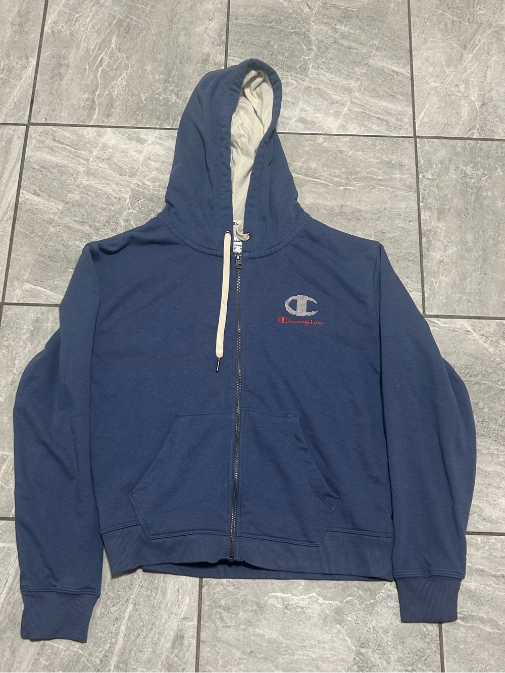 Vintage Champion Women’s Medium Full Zip Hoodie Blue Embroidered Logo